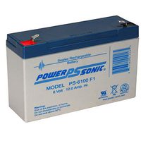 Powersonic PS-6100F1 - 6 Volt/12 Amp Hour Sealed Lead Acid Battery with 0.187 Fast-on Connector (2)