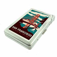 Cigarette Case with Built in Lighter Vintage Golden Gate Bridge S2 Smoking King Size Cigarettes Silver Metal Wallet 4" X 2.75" RFID Protection San Francisco