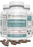 5 Defenders Mushroom Extract Blend by Real Mushrooms - Chaga, Reishi, Shiitake, Maitake and Turkey Tail Mushroom Powder - Organic Immune Defense Perfect for Smoothies, Coffee and Tea (200 Capsules)