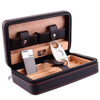 METTE Leather Travel Cigar Humidor Case, Portable Cigar Box with Humidifier and Cedar Wood Removbable Tray, Cigar Gift Set, for Cigar Aficionado and Father's Day,Black