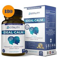 Ideal Calm Natural Stress and Anxiety Relief Supplement | Mood Booster and cortisol Manager with Ashwagandha, Magnesium, 5htp, St. John's Wort, 180 Vegan Capsules