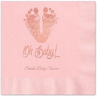 Baby Feet and Toes Personalized Luncheon Napkins - 100 Custom Printed Blush Pink Paper Coined Napkins with a Choice of foil. 6 1/2'' x 6 1/2'' Folded, Made in The USA