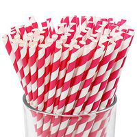 Just Artifacts 100pcs Premium Biodegradable Striped Paper Straws (Striped, Fuchsia)