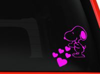 Snoopy Love Hearts - Cartoon Decal Vinyl Removable Decorative Sticker for Wall, Car, Ipad, Macbook, Laptop, Bike, Helmet, Small Appliances, Music Instruments, Motorcycle, Suitcase, 5.5" (light pink)
