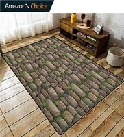 YucouHome Nature Geometric Door Mats Area Rug, Stones Covered with Moss Rock Formation Forest Peaceful Meditation Theme, Fashionable High Class Living Bedroom Rugs(6'x 9') Dark Taupe Fern Green
