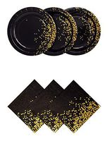 Black and Gold Party Plates and Napkins - Dinner Plates and Napkins Decorative Gold Party Supplies | 3 Ply Napkins and Plates 50 Count | Party Napkins and Plates Used for Weddings Showers and More