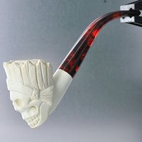 Meerschaum Native American Feathered Skull Pipe 3/4 Bend by Paykoc M54012