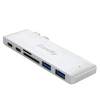 Zandly Dual Type-C Hub Adapter, 6-in-1 Premium Dual USB-C Hub Adapter with PD Charging Port, Micro-SD/SD Card Reader, 1 USB 3.0 Port, 1 USB 2.0 Port,for Mac-Book Pro (Silver)