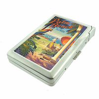 Cigarette Case with Built in Lighter Vintage Miami Florida Map S9 Smoking King Size Cigarettes Silver Metal Wallet 4" X 2.75" RFID Protection Orlando