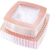 NERVURE 72PCS Rose Gold Square Disposable Plastic Plates-Platter Plates - Party Plates, Including :36PCS 9.5 inch Dinner Plates And 36PCS 7.6 inch Dessert/Salad Plates.