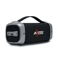 AXESS SPBT1074 Portable Indoor/Outdoor Bluetooth Media Speaker with Built-In FM Radio Rechargeable Battery and Subwoofer Silver