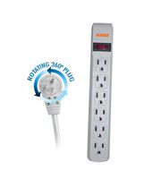 ACCL 3 Prong Surge Protector with 25 Feet Power Cord, 360 Degree Rotating Plug, 6 Horizontal Outlets, UL Listed & Gray Color Plastic Body