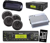 Enrock Motorcycle USB AUX Receiver 4 x 5.25 Round Speakers Black + Amp + Cover