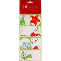 24 Assorted Peel-n-Stick Holiday Gift Tags (Trees, Stars, Snowflakes & Santa)