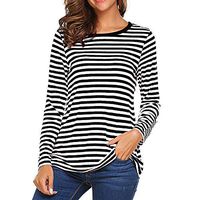 EAZsyn8 Women's Pullover,Striped O-Neck Basic T-Shirt Casual Simple Bottoming Shirt Top Blouse Black