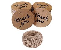OxoxO 500PCS 4.2CM "Thank You" Kraft Tags Christmas Kraft Gift Tags Paper Wedding Labels Hang Tag with 50 Meters Jute Twine Brown