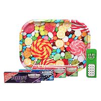 Juicy Jay 1 1/4 “Berry” Flavored Rolling Paper Assortment (BlackBerry, Blueberry, Raspberry, Strawberry) with Leaf Lock Gear Grinder Card and Mini Rolling Tray (Candy) – 6 Items – Bundle