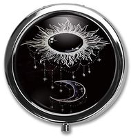 Sun and Moon Custom Round Silver Pill Box Pocket 2.1 inches Medicine Tablet Holder Organizer Case for Purse