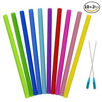 JUSLIN 10pcs Reusable Silicone Straight Drinking Straws with 2 Cleaning Brushes, Assorted Color (10pcs)