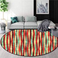 RUGSMAT Contemporary Machine Washable Round Bath Mat,Vintage Style Rhombus Coffee Table Mat Non-Skid Living Room Carpet Round-51