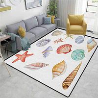 Nautical Personalized Area Rug Hallway Runner, Collection of Different Type Seashells Scallop Mollusk Summer Exotic Creatures Animals, Fashionable High Class Living Dinning Room(8'x 10') Multi