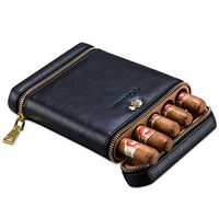 CIGARLOONG Cigar Travel Humidor Case Buil-in Cedar Wood Portable 5 Cigars Case（Color：Black）