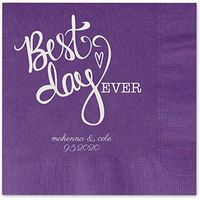 Canopy Street Best Day Ever Heart Personalized Luncheon Napkins - 100 Violet Purple Paper Coined Napkins with a Choice of foil. 6 1/2'' x 6 1/2'' Folded, Made in The USA