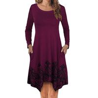 Spring Dress!Todaies Women Long Sleeve Casual Pocket Floral Bohemia Irreglugar Loose Mini Dress (L, Red)