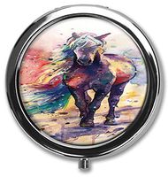 Watercolor Horse Custom Round Silver Pill Box Pocket 2.1 inches Medicine Tablet Holder Organizer Case for Purse