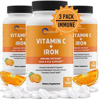 Vitamin C Supplement with Iron & Zinc - Immune Support Formula and Antioxidants - Greater Immunity Than Elderberry - Rapid Absorption Non GMO VIT C 3 Bottles