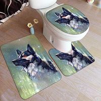 Dogs Head Art Microfiber Bathroom Contour Rugs Combo,Set of 3 Soft Shaggy Non Slip Bath Shower Mat Rectangle-Shaped U-Shaped and O-Shaped Toilet Floor Rug