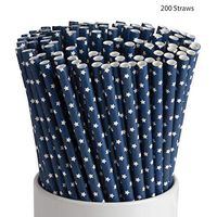 200 Navy Blue Paper Straws with White Stars - 200 Straws Per Pack