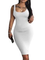 LAGSHIAN Women's Sexy Bodycon Tank Dress Sleeveless Basic Midi Club Dresses White