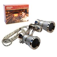3 x 25 Opera Glasses w/Crystal Clear Optic (CCO) Platinum with Silver Trim w/Necklace Chain by HQRP