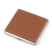 Leather Metal Cigarette Case Holder Box for 20 Regular Size Cigarettes (Brown)