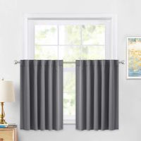 PONY DANCE Window Curtains 36 Inches - Short Valances Tiers Rod Pocket & Back Tab Curtain Panels Light Blocking for Kitchen Bathroom, W 42 x L 36 Inches, Grey, Set of 2