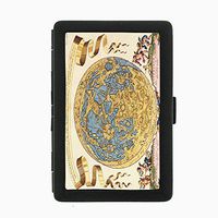 Perfection In Style Black Color Metal Cigarette Case Vintage World Maps Design 014