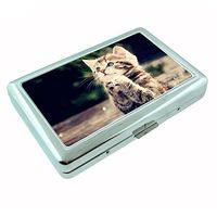 Funny Cat D3 Silver Metal Cigarette Case Cute Pets Playful Silly Kittens