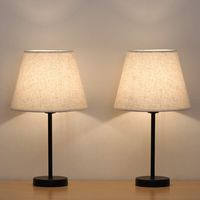HAITRAL Bedside Table Lamps - Small Nightstand Lamps Set of 2 with Fabric Shade Bedside Desk Lamps for Bedroom, Living Room, Office, Kids Room, Girls Room, Dorm 15 Inches - Black