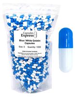 Capsules Express- Size 0 Blue and White Empty Gelatin Capsules 1000 Count - Kosher and Halal Certified - Gluten-Free Pure Bovine Gelatin Pill Capsule - DIY Powder Filling