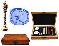 MNYR Cute Flamingos Bird Luxury Wood Box Silver Metal Peacock Wedding Invitations Gift Cards Paper Stationary Envelope Seals Custom Logo Wax Seal Sealing Stamp Wax Sticks Melting Spoon Wood Gift Kit