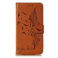 Samsung Galaxy Note 10 Case, Shockproof Premium Soft PU Leather Flip Notebook Wallet Case Embossed Feather Birds with Magnetic Stand Card Holder Slot Folio TPU Bumper Protective Skin Cover brown