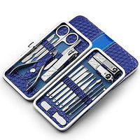 18pcs Professional Stainless Steel Grooming Kit Include Nail Clippers Set and Pedicure Tools with Best Leather Travel Case for Women Men or Family (Blue)