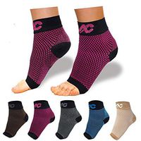 ACTINPUT Compression Foot Sleeves for Men & Women - Best Plantar Fasciitis Socks with Arch Support (Black/Red, Large)