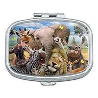 Africa Animals Selfie Giraffe Elephant Lion Zebra Rectangle Pill Case Trinket Gift Box