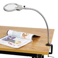 LED Magnifying Glass Clamp Lamp,2X 130Mm Magnifier Lens,Metal Hose Adjustable Swivel Arm Utility Clamp Light for Desk, Table,Craft, Jewelry,Sewing
