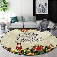 RUGSMAT Christmas Modern Machine Washable Round Bath Mat,Noel Season Ornaments with Birch Branch Cute Ribbons Bells Candy Canes Art Image Non-Slip Soft Floor Mat Home Decor,Diameter-24 Inch