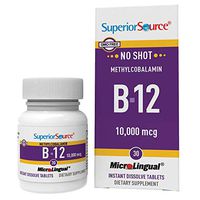 Superior Source No Shot Vitamin B12 Methylcobalamin 10000 mcg Sublingual Tablets - Methyl B12 Supplement to Increase Energy - Instant Dissolve Under the Tongue 30 Count