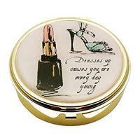 Pill Case Pill Box Decorative Pill Cases with Mirror Travel Medicine Boxes Metal Small Round Container Jewelry Organizer Holder for Purse Pocket (Dress Up)