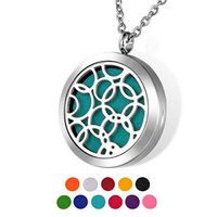 HOUSWEETY Aromatherapy Essential Oil Diffuser Necklace-Stainless Steel Locket Pendant,11 Refill Pads(Non-engraving)